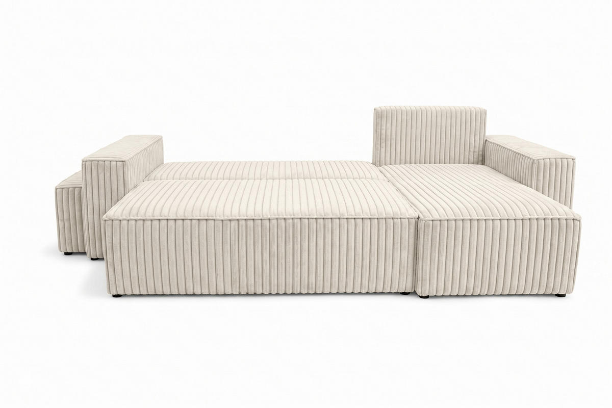ECKSOFA Mit Schlaffunktion Und Pouf, Cordstoff Tilia, Ecru, Rechts, Best L Mit Pouf - Ecru, Holz (244/145cm) - Kaiser Möbel