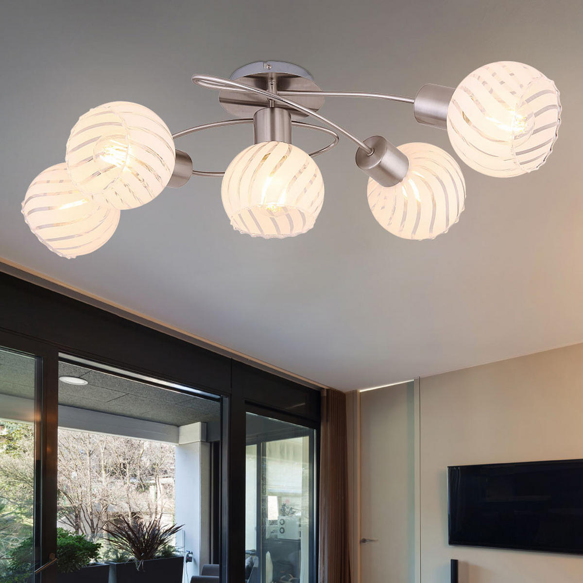 DECKENLEUCHTE Metall Glas Weiß - Weiß, Glas (69/43/24cm) - Globo Lighting