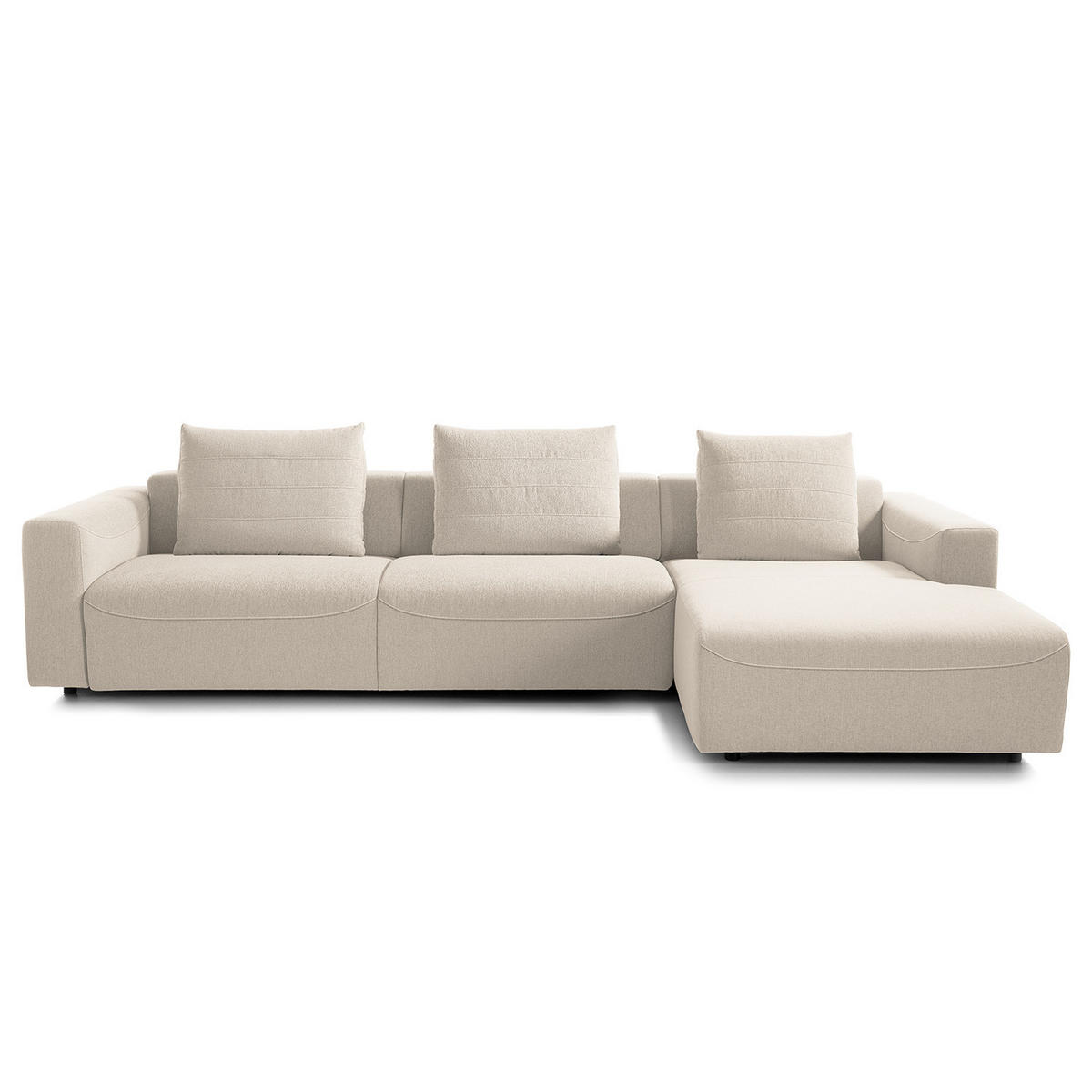 3-SITZER ECKSOFA mit Longchair - Webstoff - Beige/Schwarz, Kunststoff/Textil (320/170cm) - home24