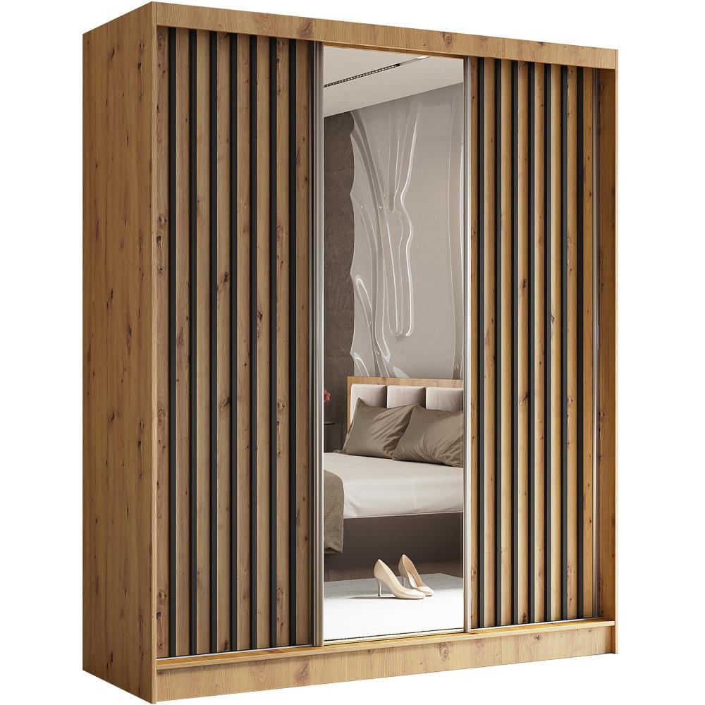 SCHWEBETÜRENSCHRANK Helix 180/216/61 eiche artisan+schwarz mit Schubladeneinsatz - Schwarz/Eiche Artisan, Holzwerkstoff (180/216/61cm) - Beautysofa