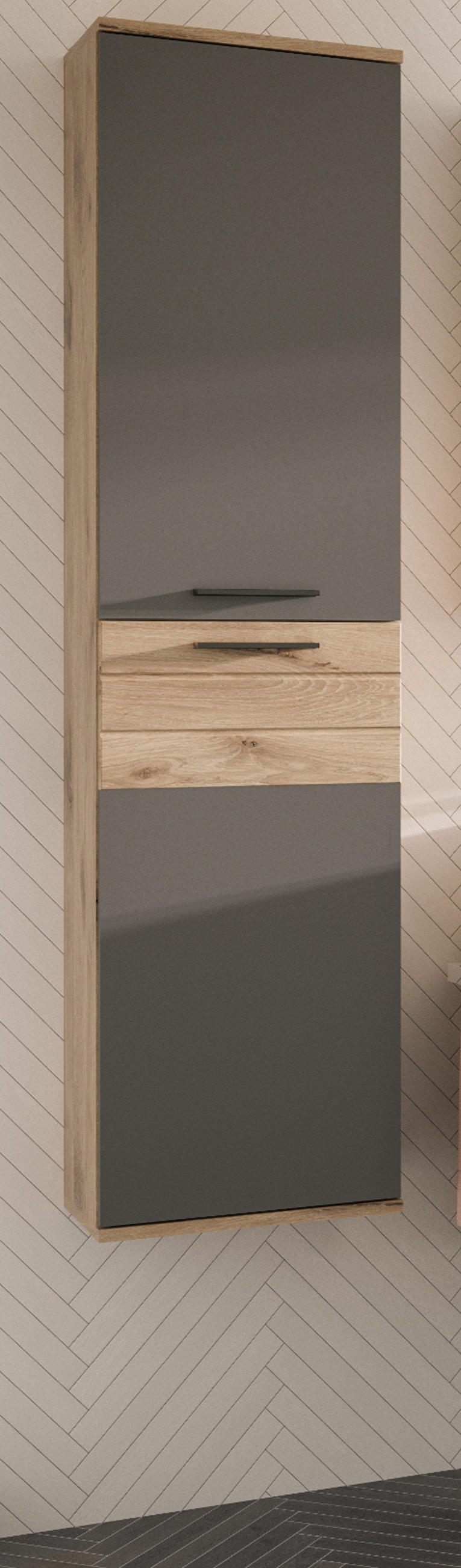 HOCHSCHRANK Hängeschrank Eiche grau 37x152 cm, mit Soft-Close - Eichefarben/Schwarz, Holzwerkstoff/Kunststoff (37/152/24cm) - Inn.Furn