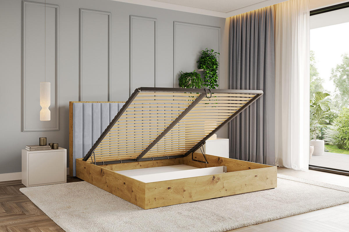 POLSTERBETT mit Bettkasten und Lattenrost, Bett mit Matratze H3/H4 - ENZO4 140x200 Hellgrau - Hellgrau, Holzwerkstoff/Textil (140/200cm) - ALTDECOR