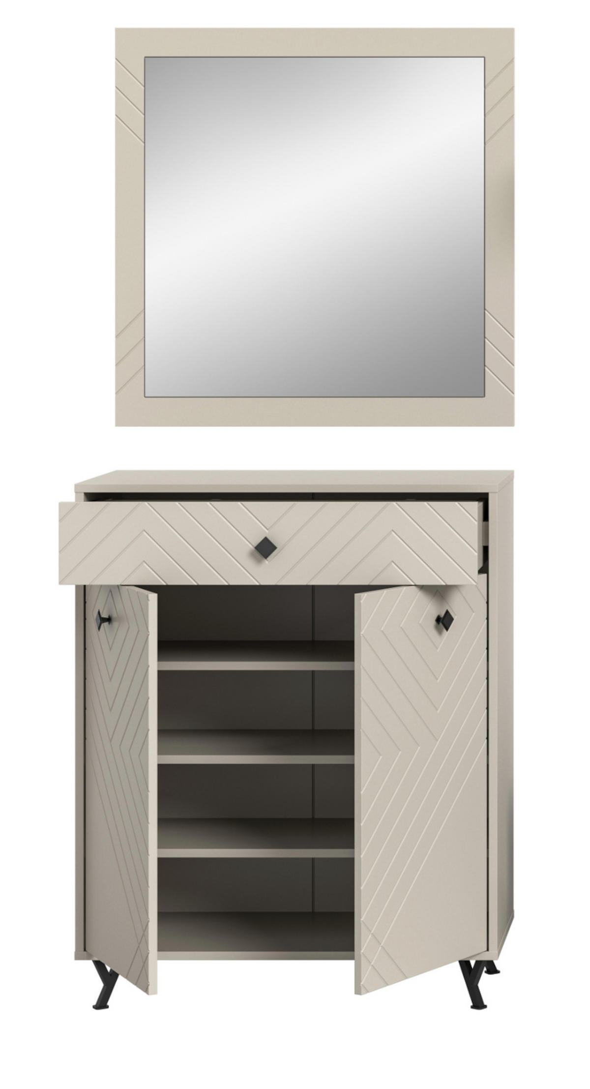 GARDEROBE Set 2-teilig Sand matt 80 cm, Garderobenkombination mit Fräsungen - Sandfarben/Beige, Glas/Holzwerkstoff (80/190/35cm) - Inn.Furn