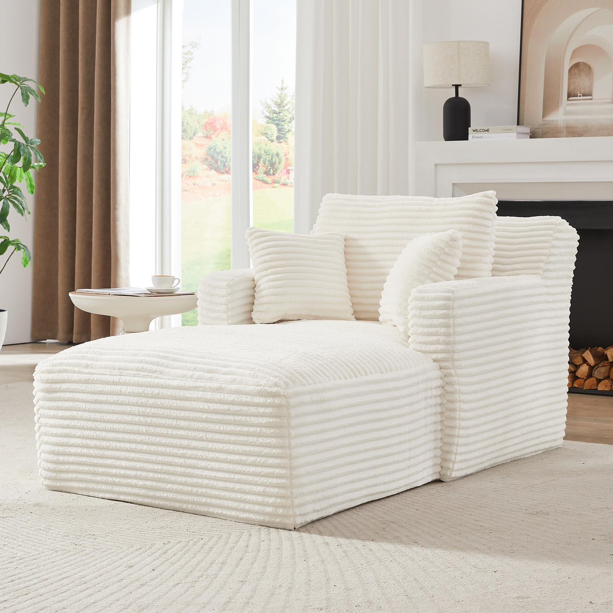 SCHLAFSESSEL DE-34906 Cord mit Schlaffunktion Cremefarben - Creme, Textil (100/82/166cm) - ComfortXL