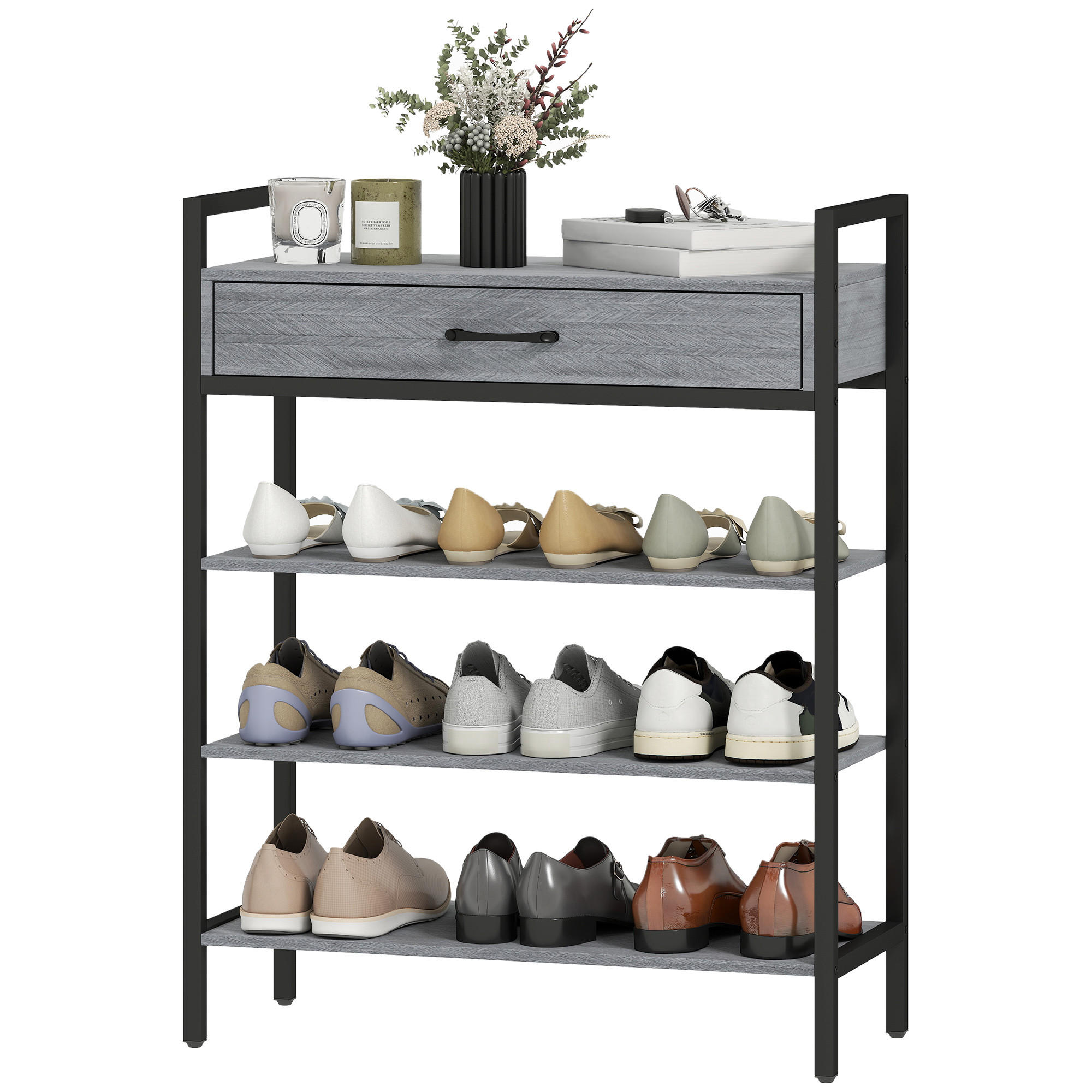 SCHUHREGAL La Coruña Norte Grau Metall 70/30/87.6 cm - Grau, Holz/Metall (70/87.6/30cm) - Jamb