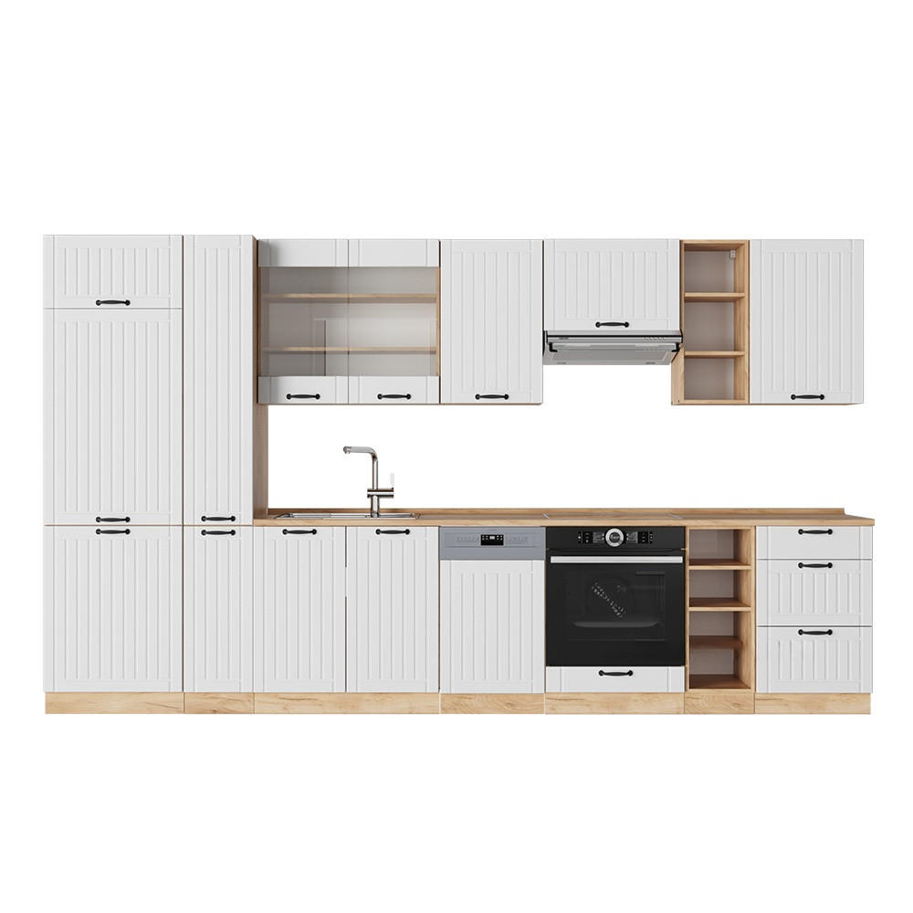 KUHINJA Fame-Line Bela podeželska hiša 355 cm , DP Hrast - bela/medeni hrast, leseni material (355/81.6/60cm) - Vicco