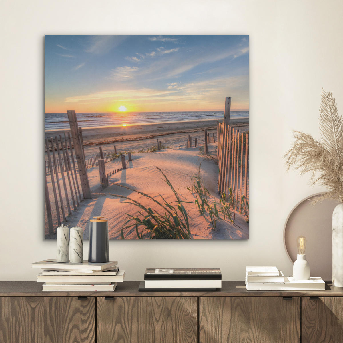 AKUSTIKBILD Strand - Meer - Düne - Sonnenuntergang - Landschaft Wandbilder 60x60 cm - Beige, Kunststoff (60/60/0.9cm) - MuchoWow