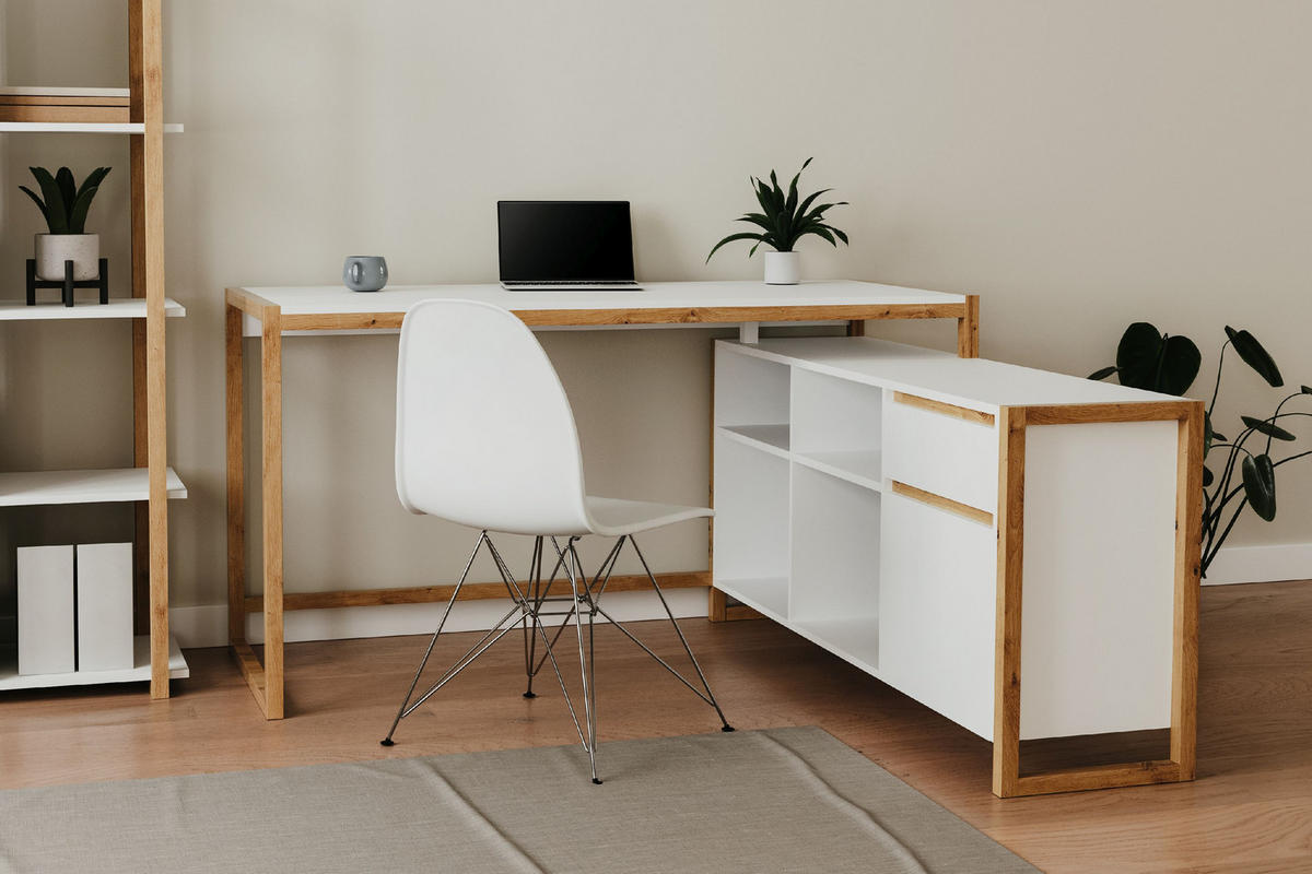 SCHREIBTISCH Denver 37A weiß / Dekor Artisan Oak 75/139/139 cm - Weiß/Eiche Artisan, Holzwerkstoff (139/139/75cm) - Calicosy