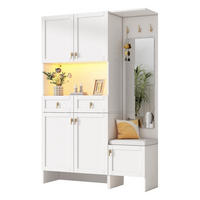 SCHUHSCHRANK aus Spanplatte 120x33.5x180cm in Weiß mit LED-Beleuchtung - Weiß, Holzwerkstoff (120/180/33.5cm) - Modfu