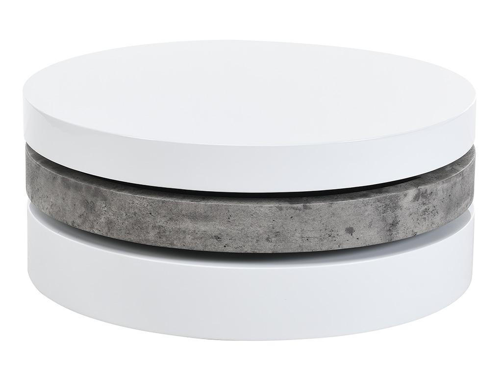 COUCHTISCH rund - drehbar - 1 Ablagefach - MDF - Beton-Optik & Weiß - JANITA - Grau, Holz (80/80/32.5cm) - Vente-Unique