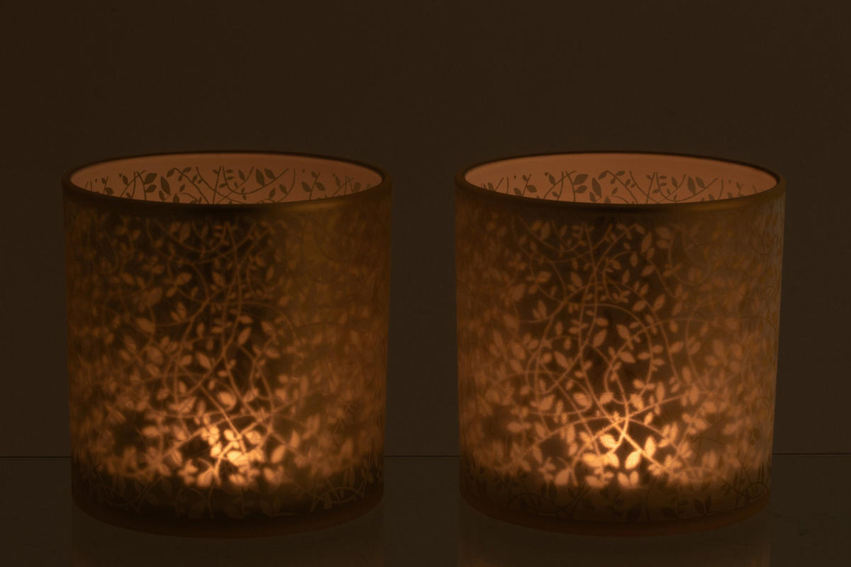 WINDLICHT BLÄTTCHEN Gold - Weiß, Glas (15/15cm) - J-Line