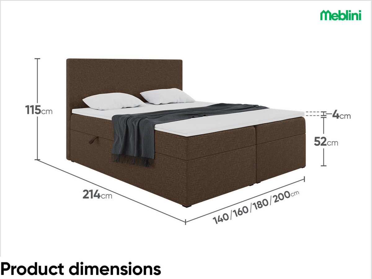BOXBETT ZLATAN 160x200 cm in Braun Webstoff - Schwarz/Braun, Holz/Holzwerkstoff (160/200cm) - Meblini