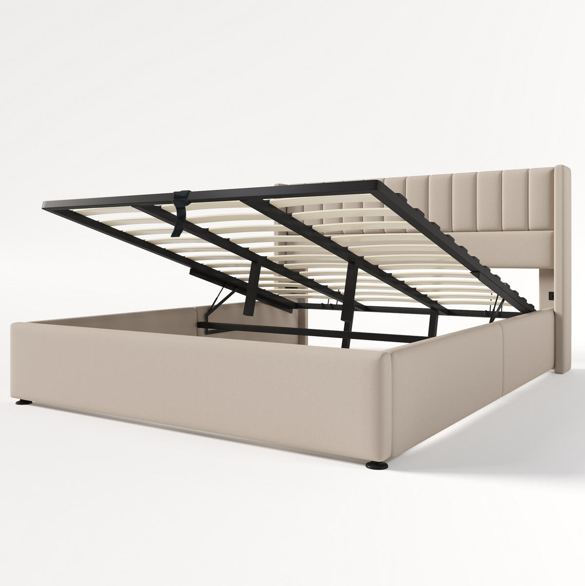 POLSTERBETT 180/200 cm Beige aus Leinen mit Bettkasten - Beige, Textil (180/200cm) - OKMYHOME