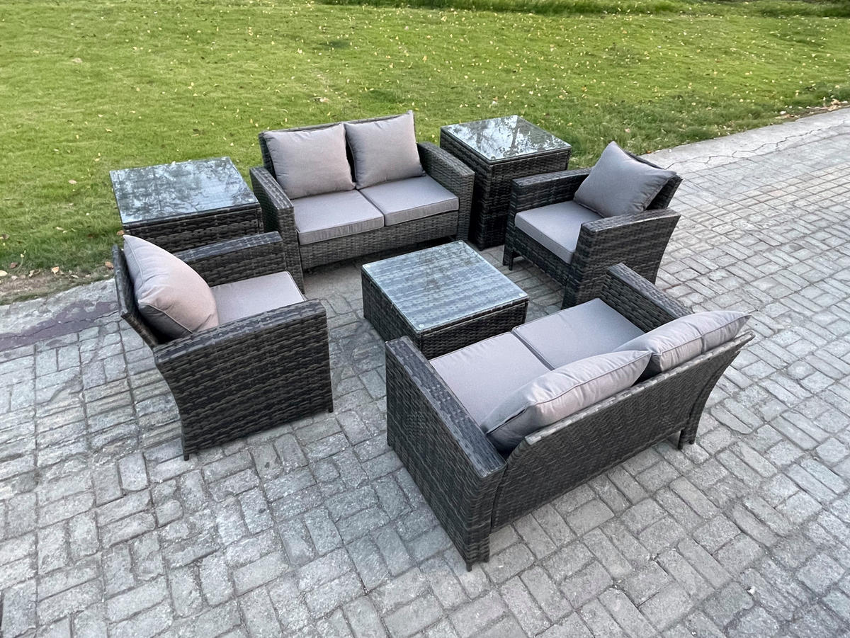 GARTENMÖBEL-SET mit Kissen Polyrattan Dunkelgrau 6-Sitzer - Dunkelgrau, Metall - Fimous