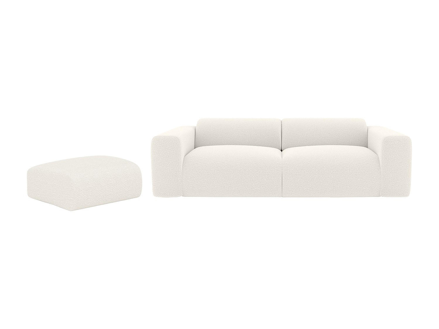 SOFA 3-Sitzer & Hocker - Bouclé-Stoff - Weiß - POGNI - Weiß, Textil (205/73/97cm) - Vente-Unique