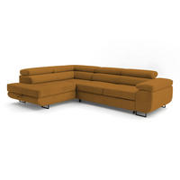 ECKSOFA Velmo mit Bettkasten und Schlaffunktion, verstellbaren Kopfstützen, in L-Form - Goldfarben, Textil (275/203cm)