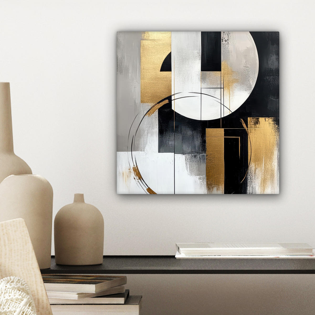 LEINWANDBILD - Abstrakt - Gold - Silber - Formen - Ästhetik - 20x20 - Wandbilder - Multicolor, Textil (20/20cm) - MuchoWow