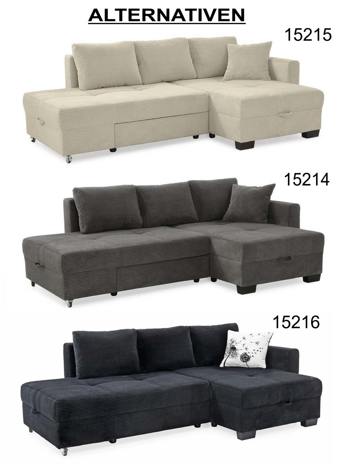 ECKSOFA Doppelbett mit Bettkasten, seitenverkehrt montierbar B247/T155/H87 cm, Liegefläche 183x207 cm, Cord Grau Anthrazit / 15214 - Schieferfarben/Anthrazit, Kunststoff/Textil (247/155cm) - luma-home