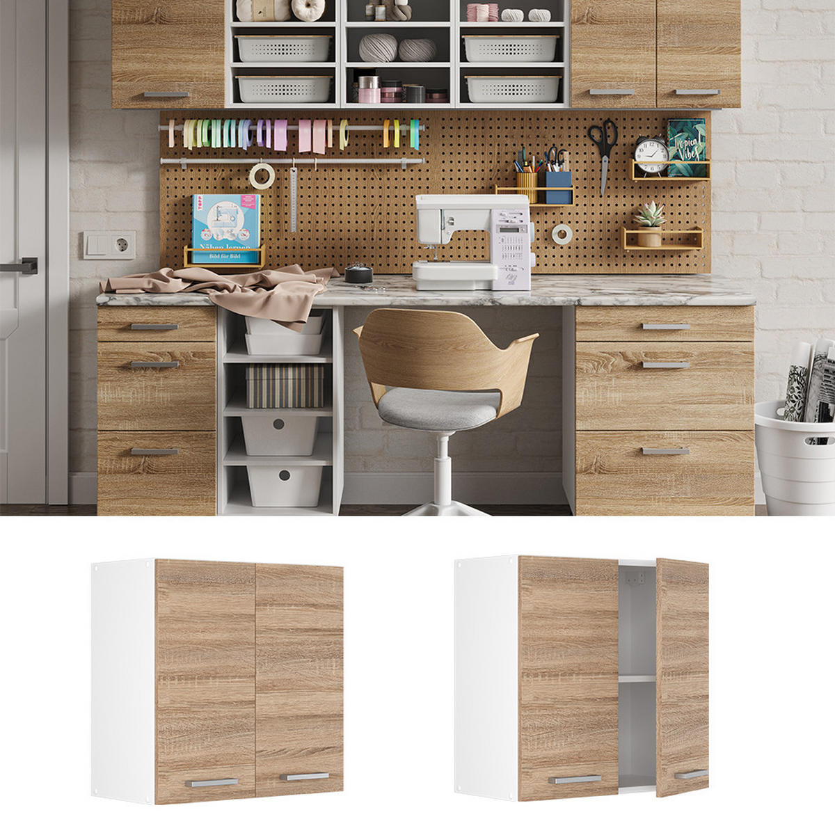 HÄNGESCHRANK R-Line Sonoma 60 cm mit Türen - Sonoma Eiche, Holzwerkstoff (60/60/31cm) - Vicco
