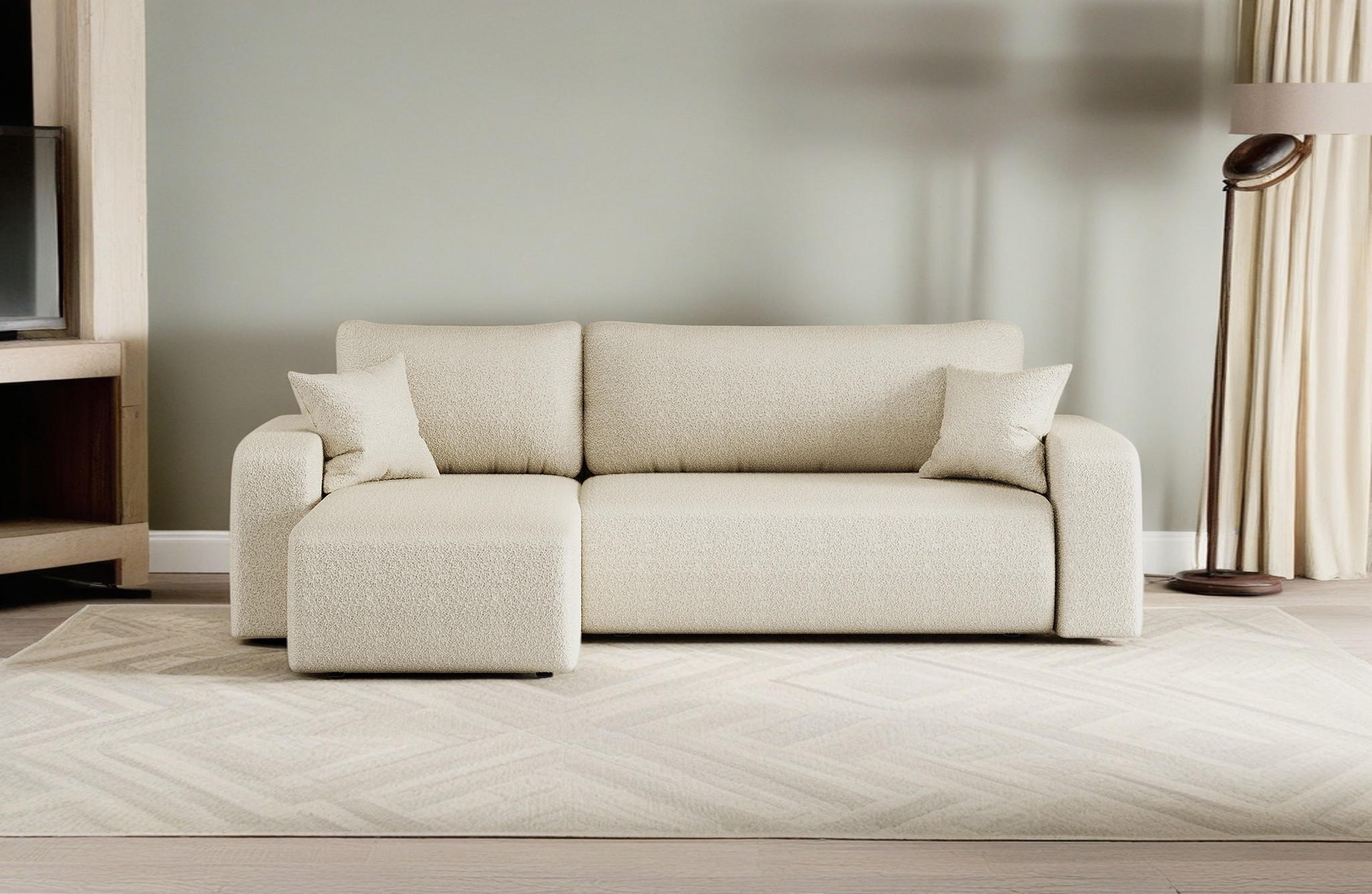ECKSOFA L-FORM Schlaffunktion Und Bettkasten Eckcouch MILANO L Stoff Quelle Ecru Rechts - Ecru, Holz/Textil (244/142cm) - Kaiser Möbel