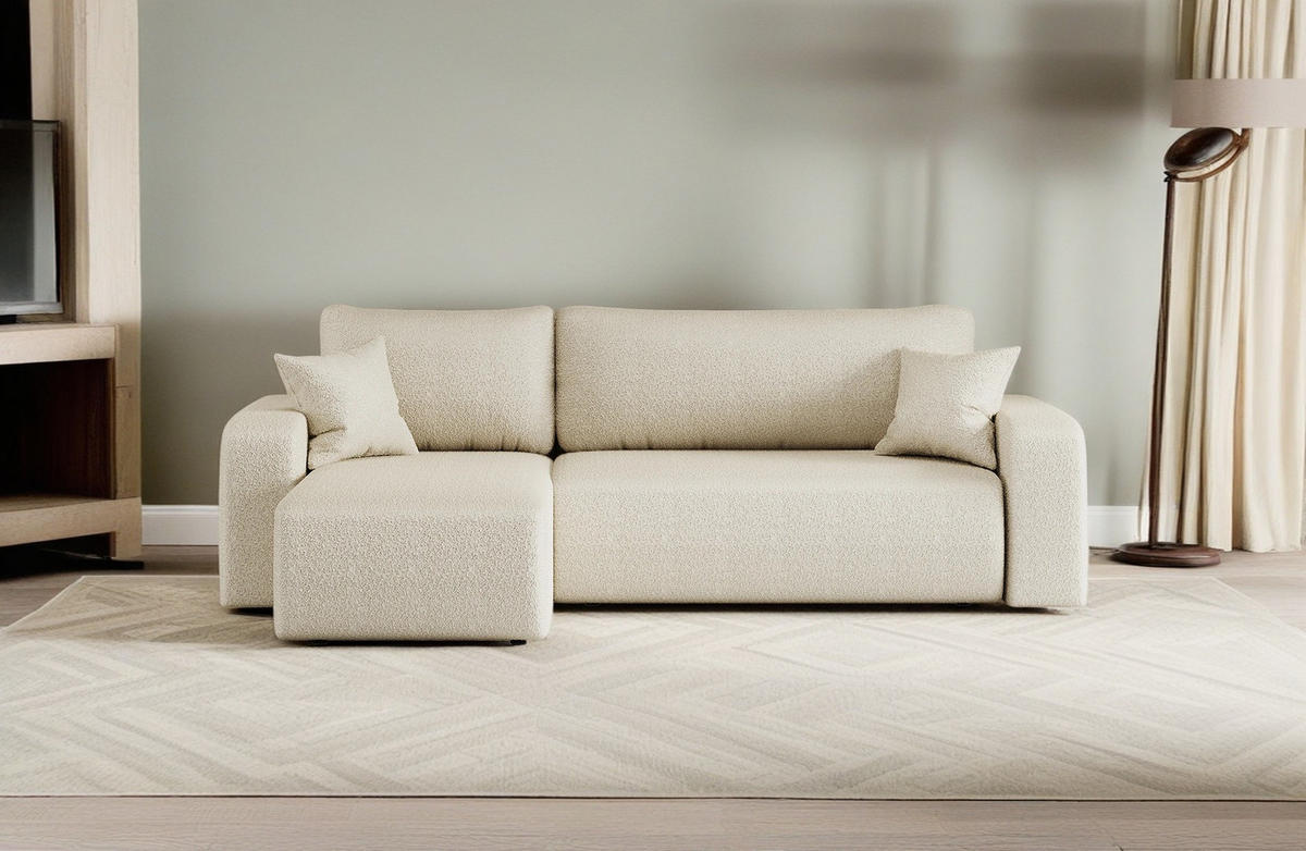 ECKSOFA L-FORM Schlaffunktion Und Bettkasten Eckcouch MILANO L Stoff Quelle Ecru Rechts - Ecru, Holz/Textil (244/142cm) - Kaiser Möbel