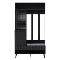 GARDEROBENSET Wandgarderobe mit Schuhbank 4 Haken Schwarz 100x35x180cm - Schwarz, Holzwerkstoff (35/180/100cm) - FLIEKS