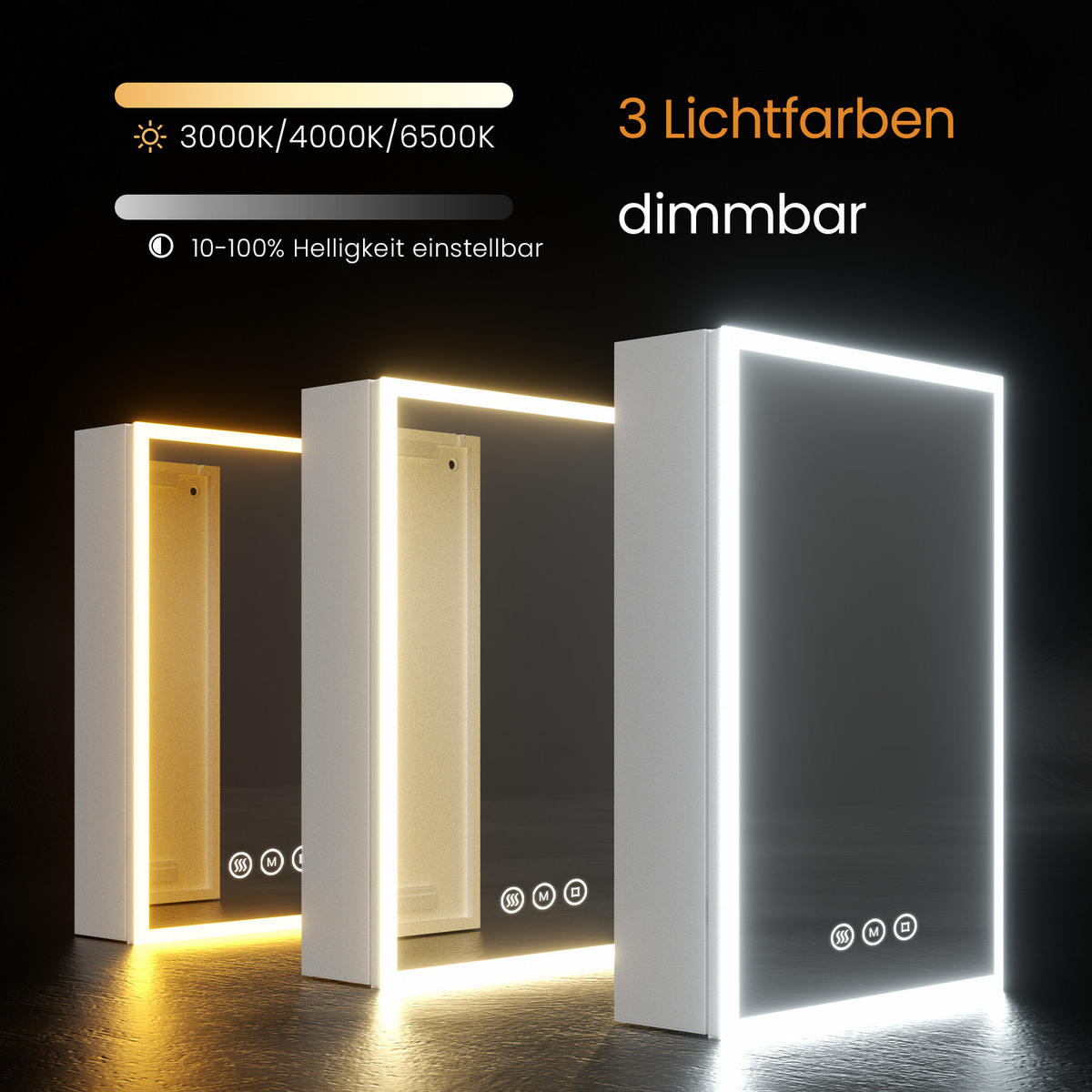 SPIEGELSCHRANK mit Beleuchtung silberweiß 70/50/14,5 - Weiß, Metall (50/70/70cm) - EMKE