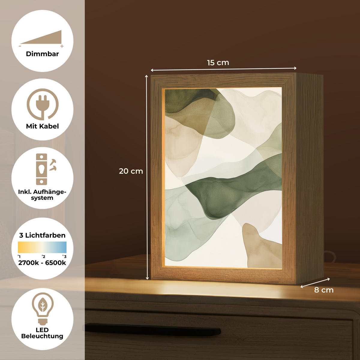 STOLNÍ LAMPA Japandi - Abstraktní - Zelená 15x20 cm - barva buku, kompozitní dřevo (8/15/20cm) - OnlyWow