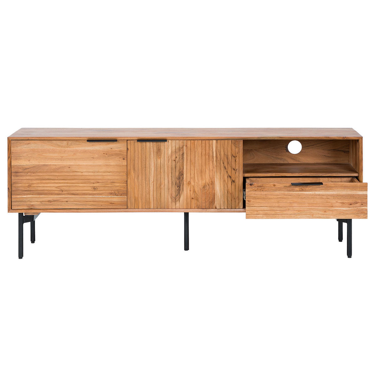 TV-LOWBOARD - Akazie massiv / Schwarz - Schwarz/Akaziefarben, Holz (180/63/42cm) - home24