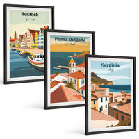 BILDER SET 3er Set - 40x60 cm Schwarzer Rahmen - Ansichten europäischer Küstenstädte - Schwarz, Kunststoff (40/60cm) - TULUP