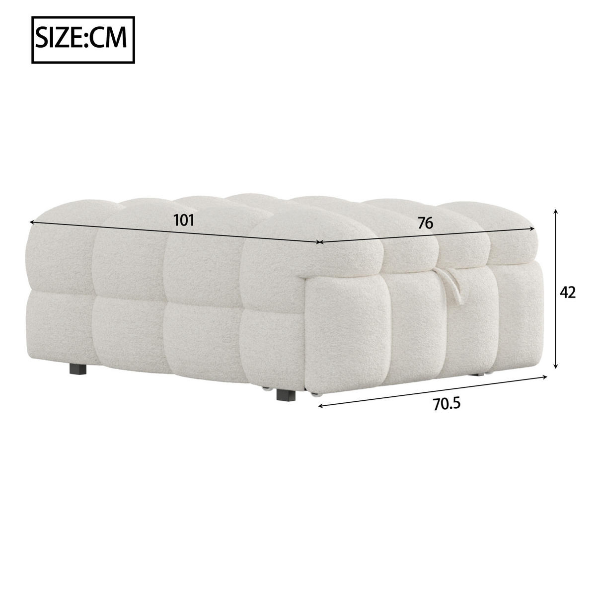BETT aus Teddy 90x180 cm Beige als 2-in-1-Fußhockerbett, platzsparend und weich gepolstert - Rosa, Textil (70/180cm) - Modfu
