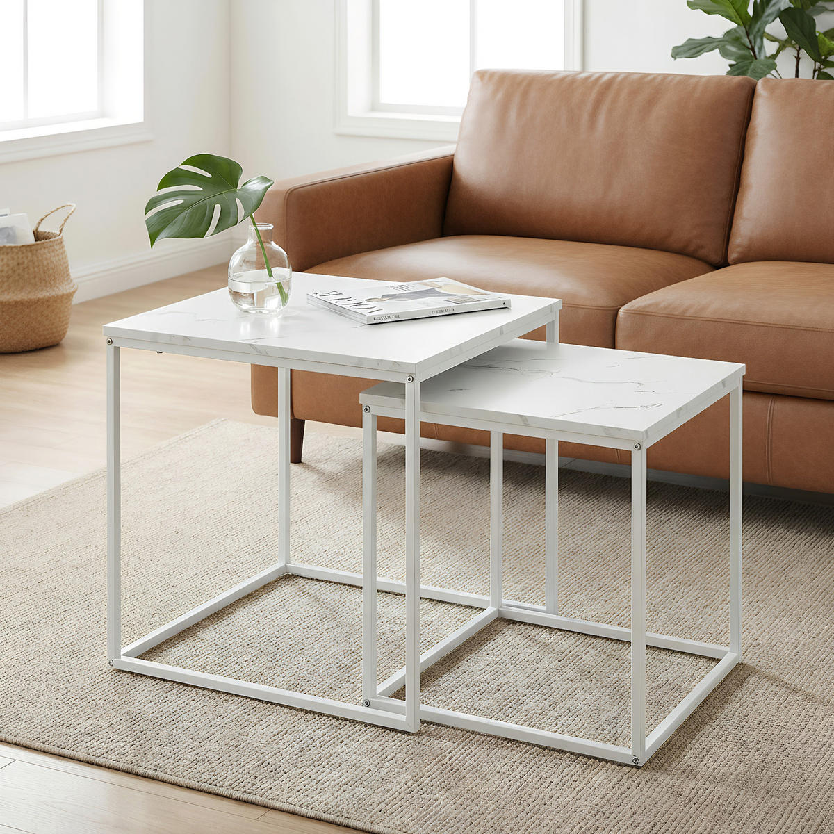 COUCHTISCH 2er Set quadratisch - Weiß Hochglanz, Holzwerkstoff (50/50/50.5cm) - Mat-Haus