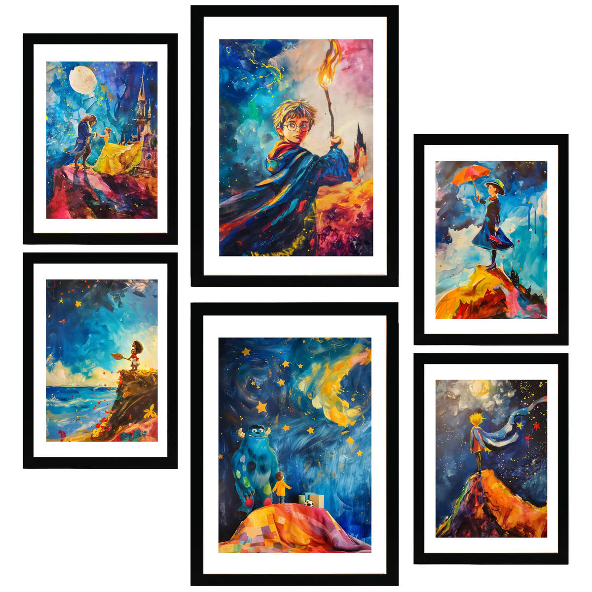 POSTER Set Mit 6 Kinderfilme A3 & A4 Schwarzer Rahmen - Schwarz, Papier (29/3cm) - Nacnic