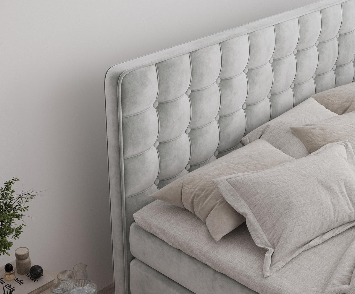 BOXSPRINGBETT Velouria Hellgrau 140/200 cm - Hellgrau/Schwarz, Holz/Holzwerkstoff (140/200cm) - Maison de Reve