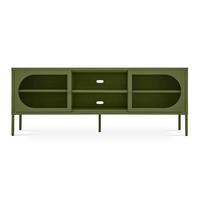 TV-LOWBOARD Industrielles aus olivgrünem Metall, 160 cm, 2 Türen aus geriffeltem Glas - COME - Grün, Metall (160/60/40cm) - Sicaan