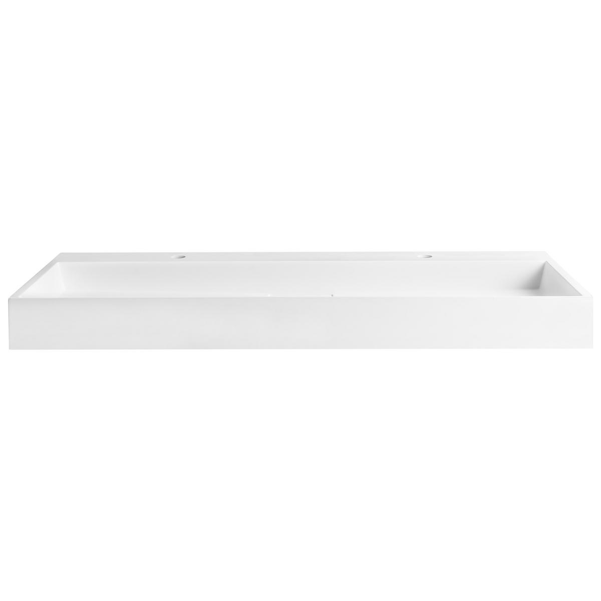 DVOJITÉ ZÁVĚSNÉ UMYVADLO Bílé 120/46 cm Litý minerální kompozit Quenko - bílá, přírodní materiály (120/12/46cm) - Beliani