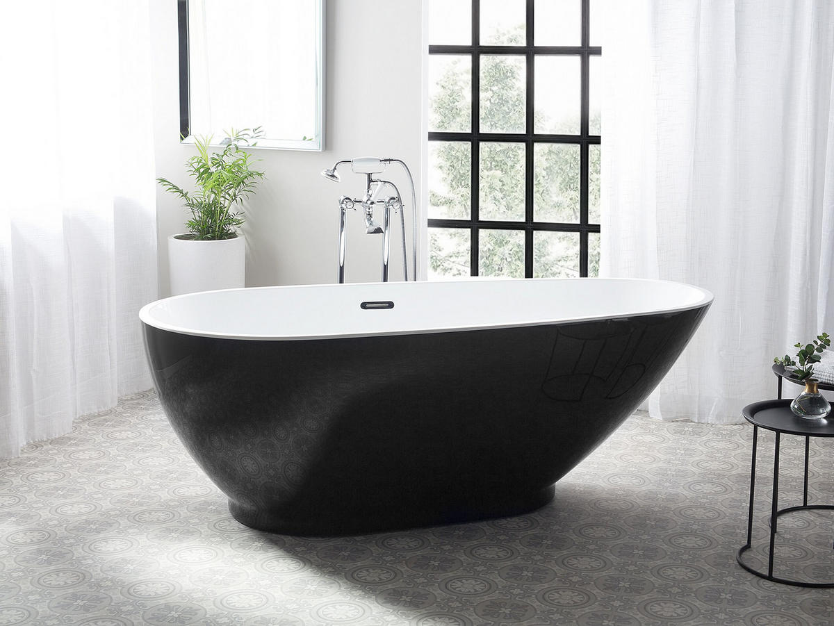 BADEWANNE FREISTEHEND 82x173x59 cm schwarz Guiana - Schwarz, Kunststoff (82/60/173cm) - Beliani