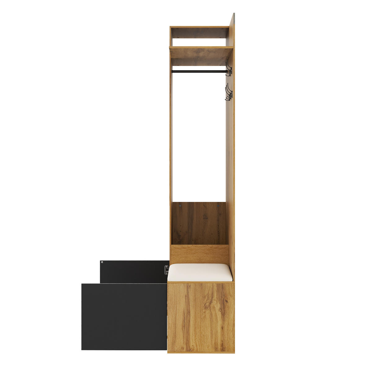 KLEIDERSCHRANK-SET 5 Haken Spiegel Schuhschrank Garderobenbank Flur - Multicolor, Holzwerkstoff (38/191/100cm) - FLIEKS