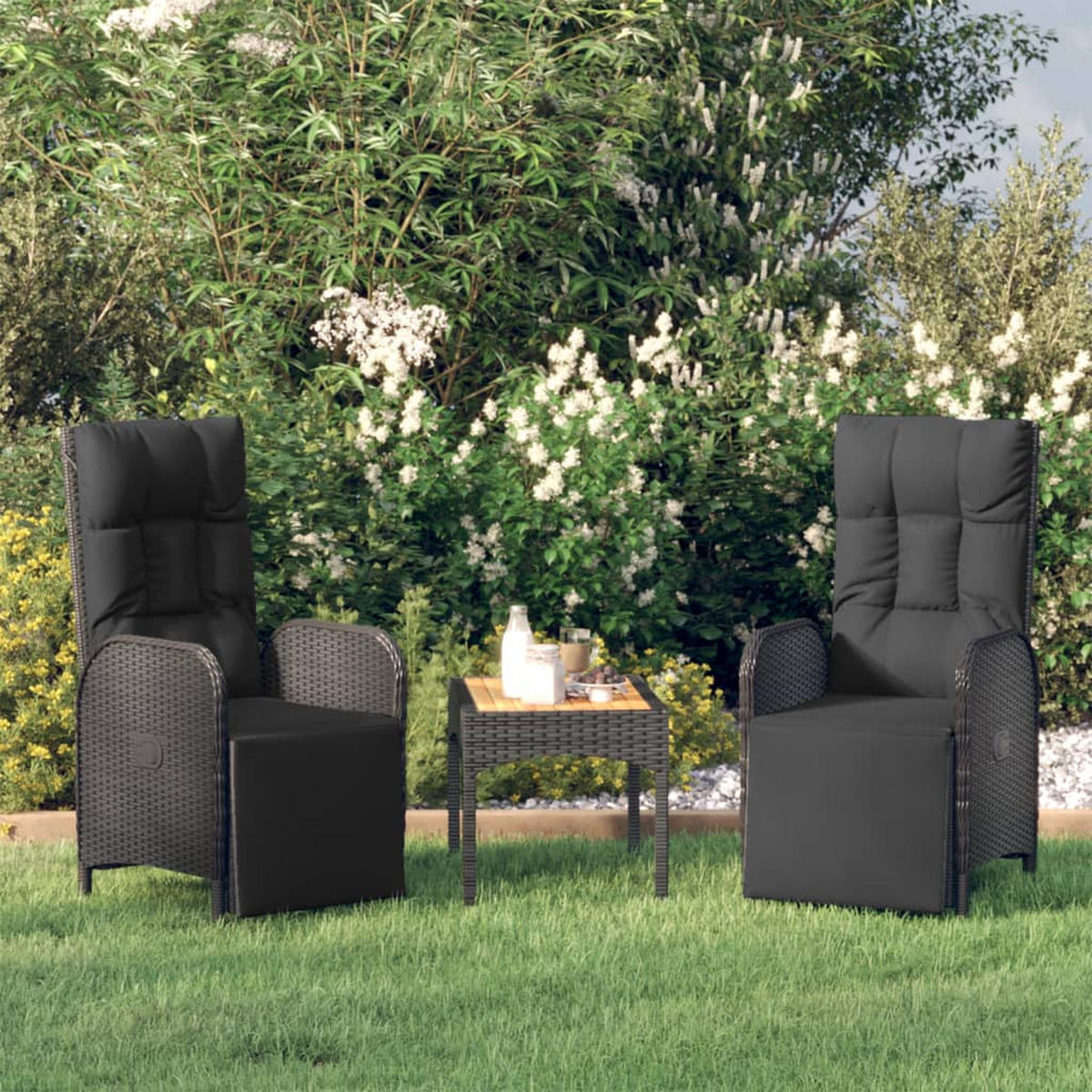 GARTEN-RELAXSESSEL mit Kissen 2 Stk. Poly Rattan Schwarz - Schwarz, Kunststoff (57/109/62.5cm) - furnicato