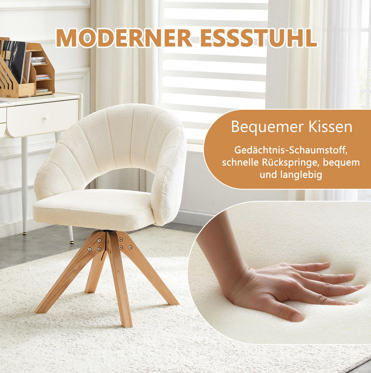 ESSZIMMERSTUHL 2er-Set drehbar Stoff Weiß Massivholz - Weiß, Holz (49/84/46cm) - Meubliv