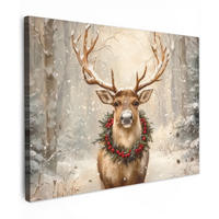LEINWANDBILD Weihnachten - Rentier - Winter - Kranz 40x30 cm - Naturfarben, Textil (40/30cm) - MuchoWow