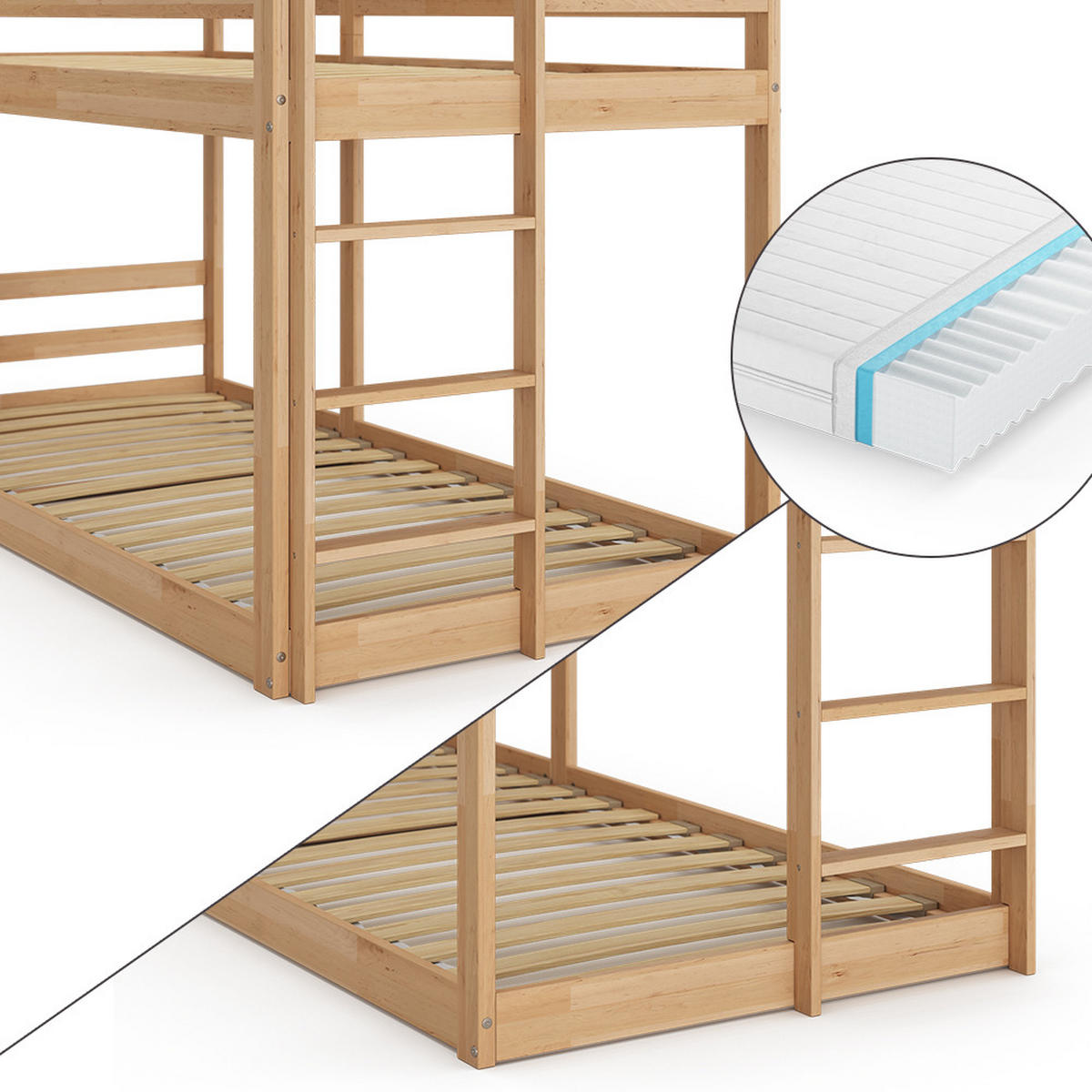 ETAGENBETT Maja Braun 90x200 cm mit 2 Matratzen - Braun, Holz (90/200cm) - VitaliSpa