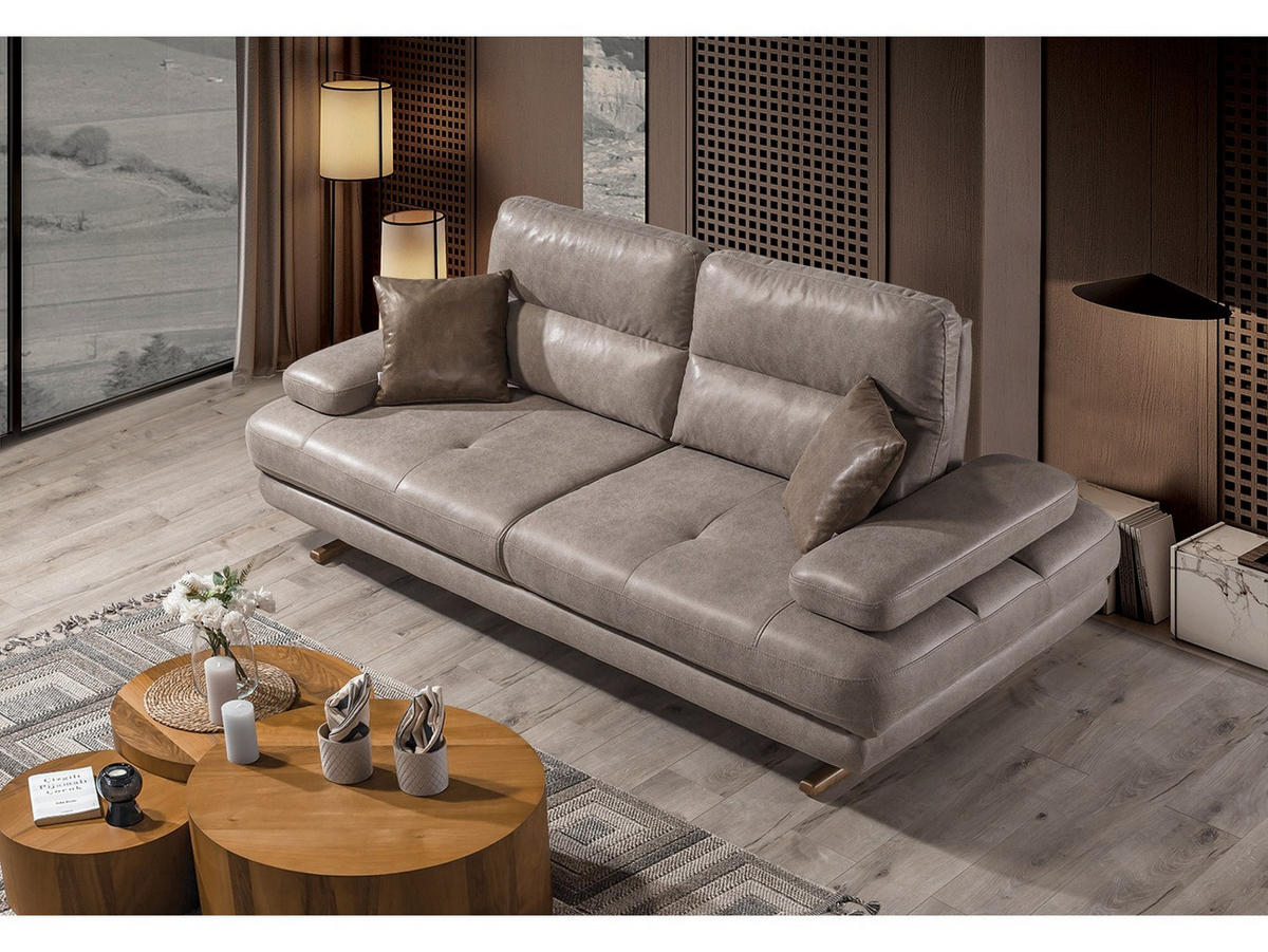 SOFA Quatro 3-Sitzer Nubuk Taupe - Taupe, Holz/Textil (240/90/105cm) - Villa Möbel