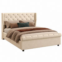 POLSTERBETT Doppelbett 160/200 cm Beige aus Samt，Mit USB-Anschlüssen und Stauraum - Beige/Naturfarben, Holz/Textil (160/200cm) - FURNISHINGS HOME