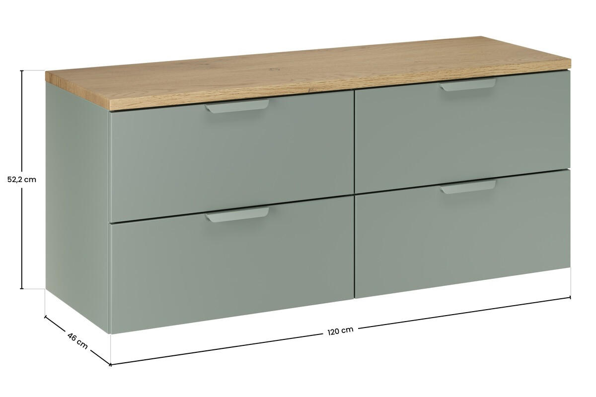 WASCHBECKENUNTERSCHRANK 120 cm 3 Teile - Aster Green A BM417 in Grün Matt - Eichefarben/Grün, Holz (120/52.2/46cm)