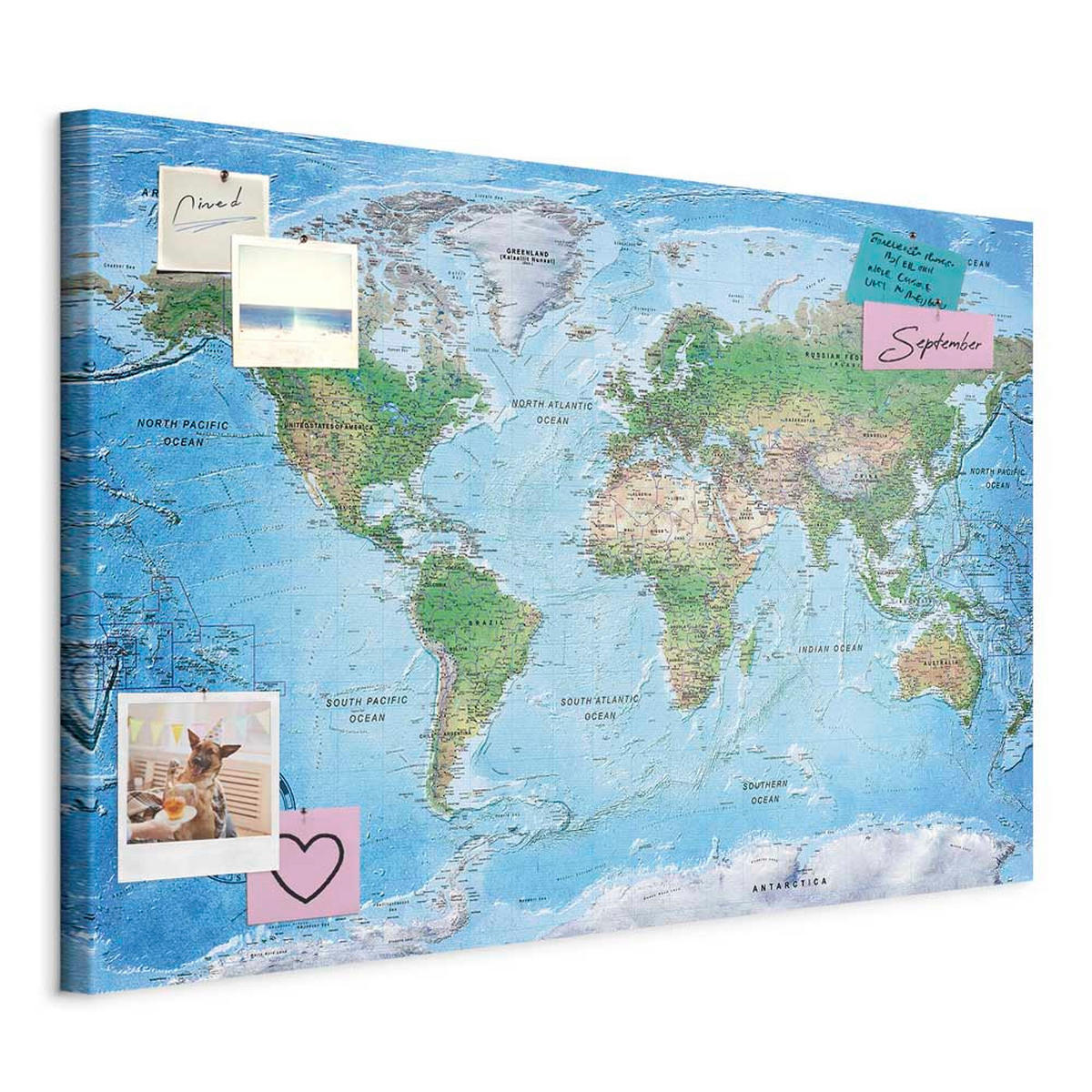PINNWANDTAFEL Physische Weltkarte Englisch 90x60 cm - Dunkelblau, Holz (90/60cm) - artgeist