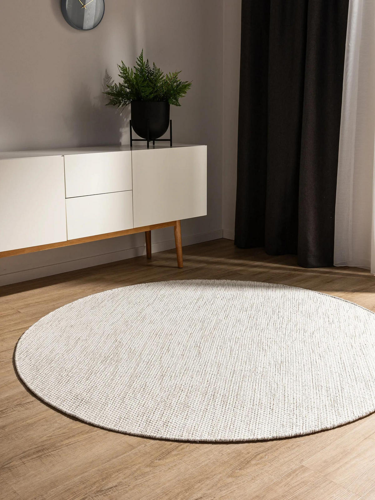 BAUMWOLLTEPPICH Ron handgewebt ø 200 cm rund - Creme, Naturmaterialien/Textil (200/200cm) - benuta