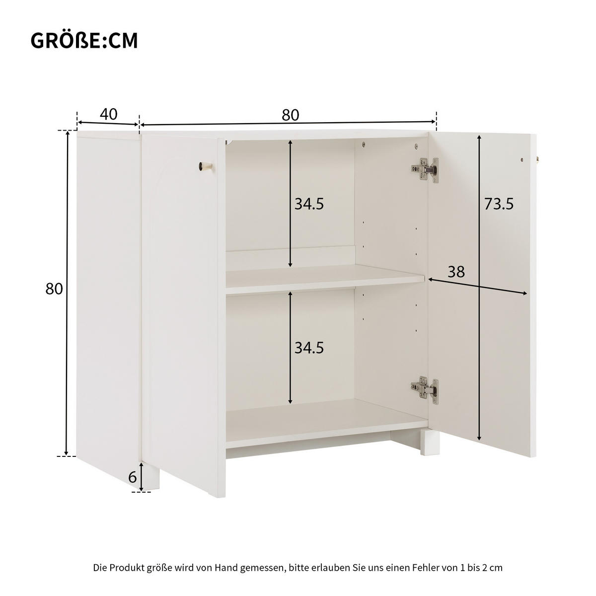 SIDEBOARD in Weiß Kommode mit 2 Türen und verstellbaren Einlegeböden für Wohnzimmer, Flur und Küche,B80/T40/H80. - Weiß, Holzwerkstoff/Metall (80/80/40cm) - STILVORA
