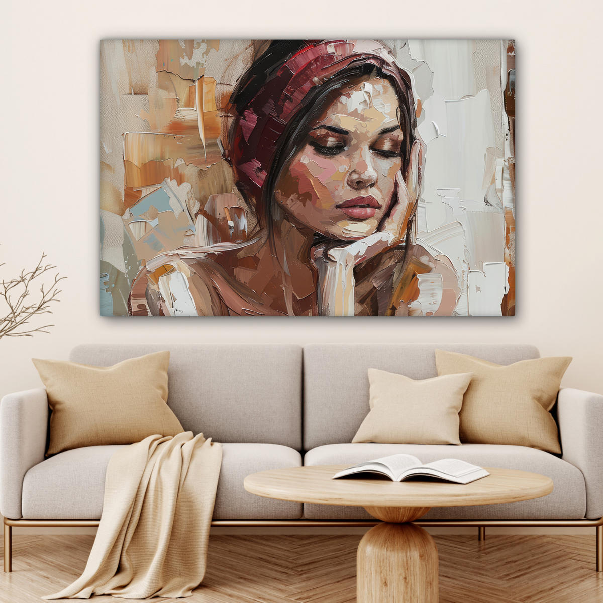 LEINWANDBILD Frau - Lackierung - Porträt - Modern Wohnzimmer 120x80 cm - Altrosa, Textil (120/80cm) - MuchoWow