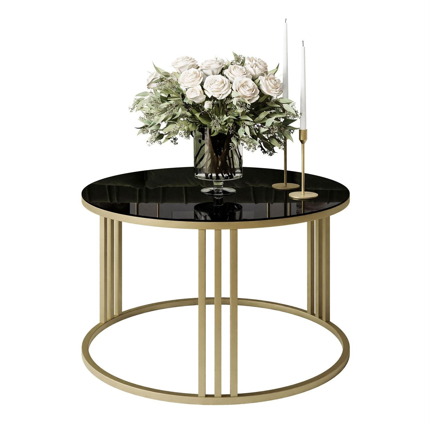 COUCHTISCH LORI GLASS mit goldfarbenem Fuß - Goldfarben/Schwarz, Glas (70/70/47cm) - Lookway